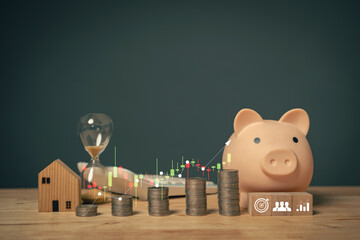Savings for investing in business. The concept of setting goals for savings. Setting goals for...