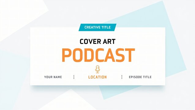 Modern podcast cover art template with microphone icon and customizable text fields for creative titles