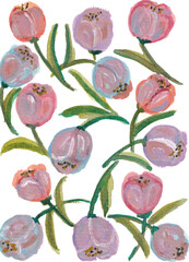 Tulips vintage pastel hand drawn watercolor