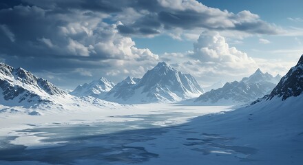 Majestic Winter Mountain Range Frozen Peaks and Serene Landscape