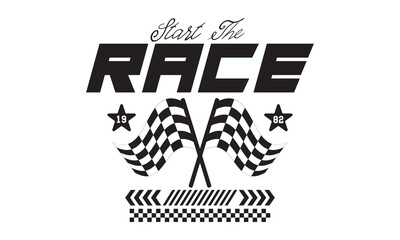 Strat The Race 1982  slogan with college varsity print for graphic tee t shirt or sweatshirt and other uses.