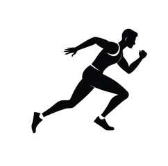 Gender neutral runner silhouette in mid stride isolated on white background