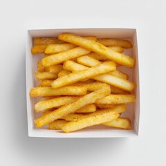 A white box filled with french fries