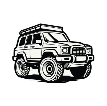 Sticker style vector drawing of an off road suv isolated on white background