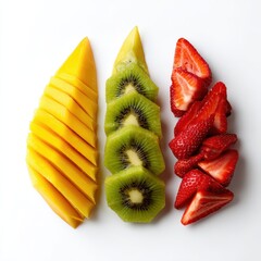 A white plate topped with sliced fruit and a kil of fruit