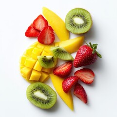 A white plate topped with sliced fruit and kis