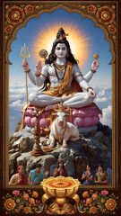 Fototapeta premium Lord Shiva – The Supreme Deity Meditating atop Mount Kailash with Sacred Nandi