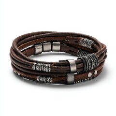 Men ' s leather bracelet with silver accents