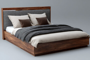 Modern wooden bed with textured headboard and cozy blankets upholstered headboard textured fabric