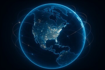 Fototapeta premium Glowing earth with global network lines connecting continents