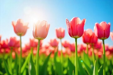 Obraz premium Vibrant Tulips in Spring Sunlight A Pastoral Scene of Renewal and Growth