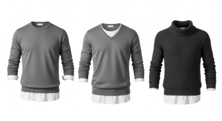 Stylish Collection of Versatile Gray Sweaters for Casual and Formal Wear Throughout the Seasons, isolated on a transparent background