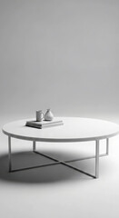 Minimalist white arched podium with layered steps on a clean light background..