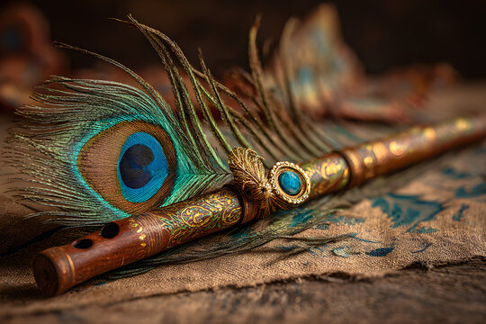 krishna Flute and peacock feather. Krishnastami Special. krishan janamashtami, krishna jayanti. Venna Donga - Image