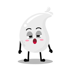 Cute Hand Drawn Sleepy White Blood Drop with Heavy Eyes
