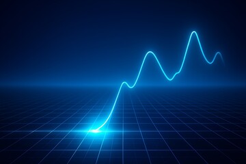 Fototapeta premium Glowing blue line graph ascending on a dark grid background