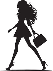 Silhouette of a Stylish Dancing Woman with Flowing Hair and Dress &ndash; Elegant Female Pose Vector Illustration in Black