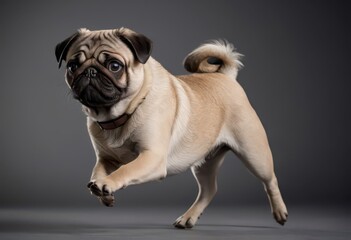 Obraz premium pug dog isolated in grey neutral background, adorable pet, lovely doggy 3