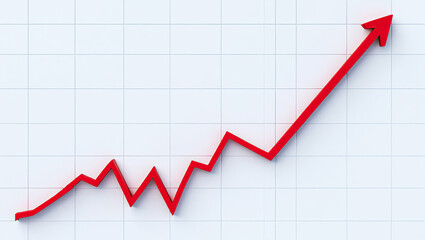 A Dynamic Red Arrow Graphically Ascending on a Grid Background, Illustrating Growth, Progress, and Positive Trends in Business, Finance, or Performance Metrics