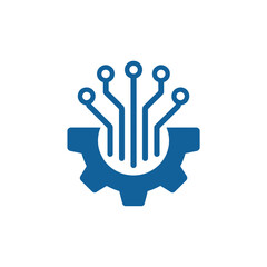 Tech Gear Circuit Icon – Digital Engineering and Innovation Symbol in Blue