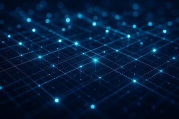 Obraz premium Abstract network of glowing blue nodes and connecting lines on a dark background