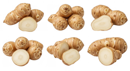 Fresh and Organic Sunchokes Featuring Diverse Textures and Vibrant Colors Perfect for Culinary Exploration, isolated on a transparent background