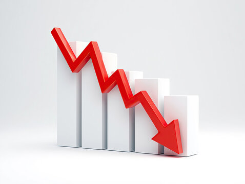 Downward Trend A Bar Graph with a Red Arrow Descending Represents Decline and Loss on a White Background Symbolizing Negative Trends and Financial Setbacks