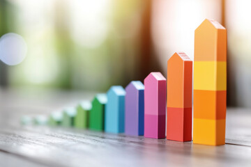 Colorful bar graph representing growth and progress business plan, showcasing various revenue levels and competitive analysis