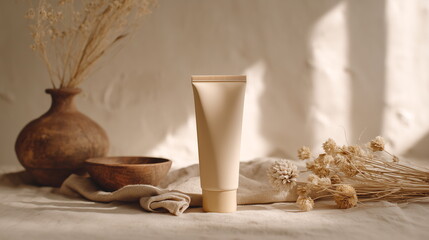 White plastic cream tube, сosmetic mockup