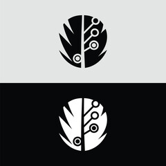 A stylized black feather is combined with a circuit board to represent the integration of nature and technology on a gray and black background