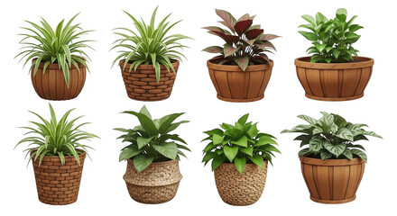 Fototapeta premium Variety of Indoor Plants in Decorative Pots for Home and Office Decor, isolated on a transparent background