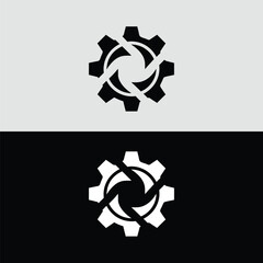 A black gear with a central camera aperture represents photographic technology and mechanical precision on a light gray and black background