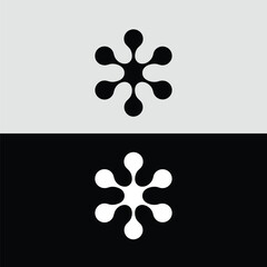 An abstract black and white logo design featuring a stylized molecular shape, isolated on a split gray and black background