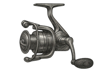 Precision-crafted fishing reel detailing mechanical intricacies, rendered with clear background highlighting engineering elegance