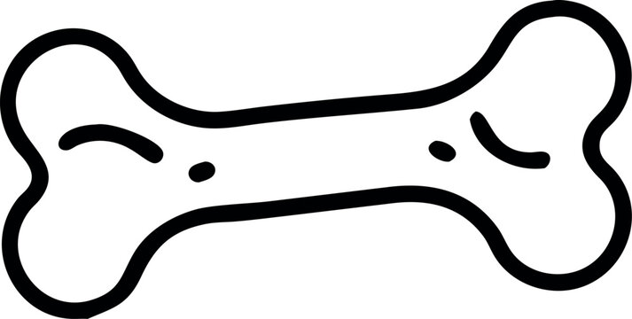 Hand-drawn cartoon bone graphic; playful, simple, black line art; vector illustration; isolated on white background; perfect for children's products, pet-related designs, and playful branding.