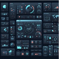Fototapeta premium Dark Mode UX Panel – Admin Dashboard Vector