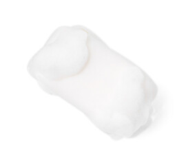Soap bar with foam isolated on white, above view