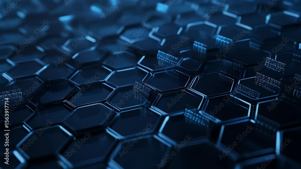 Poster abstract geometric background composed of hexagonal cells in a blue tone. focused perspective and se