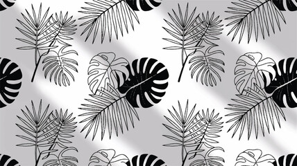 Tropical foliage pattern black white tropical leaves