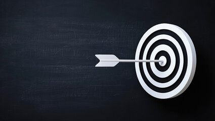 Achieving Goals A Symbolic Representation of Hitting the Target with an Arrow in the Center of a Bullseye on a Dark Textured Background