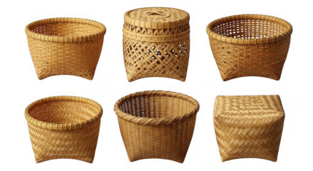 Diverse Collection of Artisan Handcrafted Woven Baskets in Unique Shapes and Sizes for Home Decoration and Organization, isolated on a transparent background