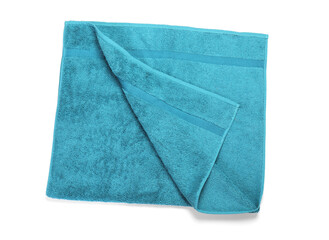One folded terry towel isolated on white, top view