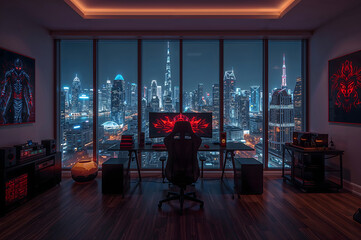 Computer gaming chair in the gaming room. Gaming house.