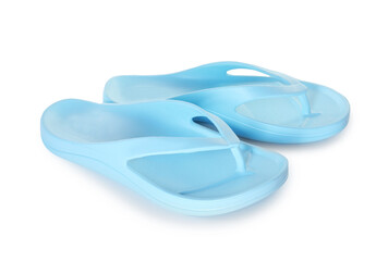 Blue flip-flops isolated on white. Beach accessory