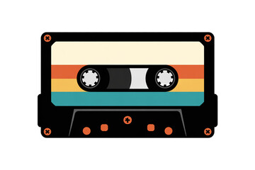 Obraz premium Retro cassette tape with colorful stripes isolated on white Background. audio cassette isolated on white