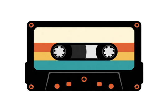 Retro cassette tape with colorful stripes isolated on white Background. audio cassette isolated on white