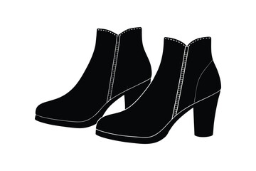Silhouette design illustration of ankle boots with zippers on sides.eps