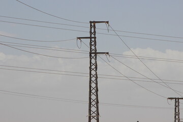 Power Electric Pole with Wires