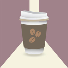 Cartoon Coffee Cup Illustration with Coffee Beans