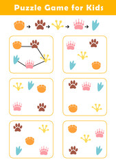 Connect animal footprints according to the example provided. Pre-Writing Worksheet for Toddlers. Puzzle Game for Children. Preschool Worksheet Activity for Kids. Educational Game.